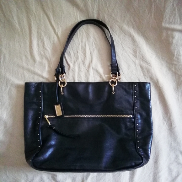 Badgley Mischka black genuine leather tote bag - Picture 1 of 11